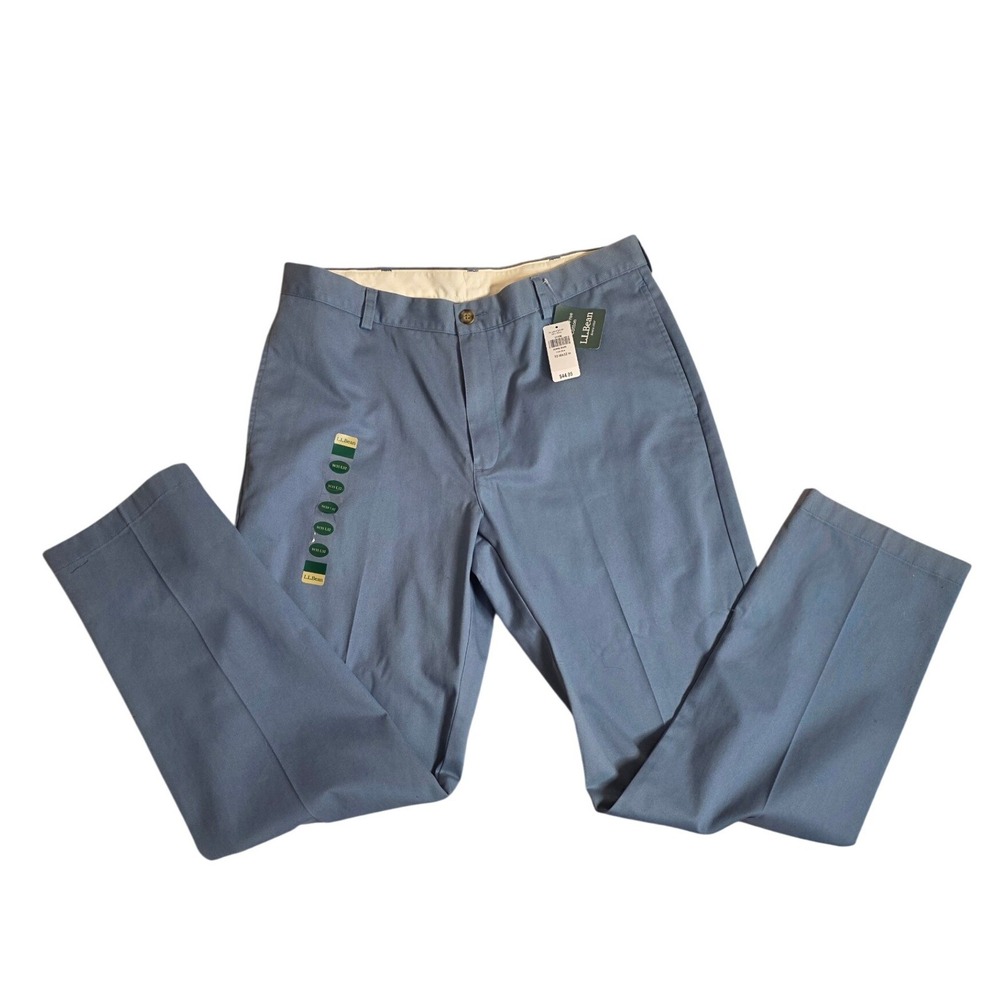 NWT L.L. Bean Mens Double L Chino Pants 35x32 Chalk Blue Wrinkle Free Cotton